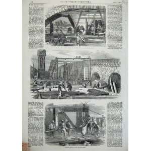  1855 Dredging Trench River Thames Westminster Bridge
