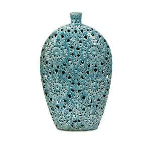   Blue Lopez Ceramic Vase with Floral Cut Out Design