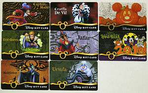 All 8 Disney Halloween Gift Cards 2008 2010 6 Villains w/ ERROR 