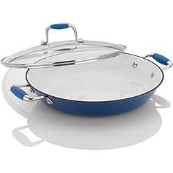 Fagor Blue Enameled 12 inch Cast Iron Lite Chefs Pan with Glass Lid 