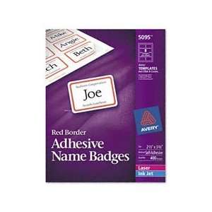 Avery Self Adhesive Name Badge Labels, 2.333 x 3.375 Inches, Red 