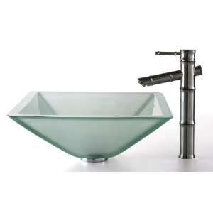  Frosted Aquamarine Glass Sink and Bamboo Faucet C GVS 