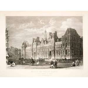 1875 Steel Engraving Thomas Allom Hotel De Ville Paris Place Landmark 