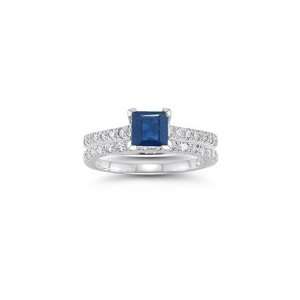  0.60 Cts Diamond & 1.04 Cts Blue Sapphire Bridal Ring Set 