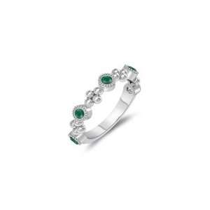  0.20 Cts Emerald Five Stone Wedding Band in 14K White Gold 