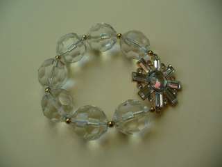 Kate Spade Clear and White Lucite Beads Floral Accent Stretch Bracelet 