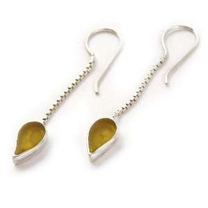  Yellow Leaf Authentic Sea Glass Dangle Earrings Jewelry