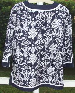 CAROLE LITTLE BLUE& WHITE FLORAL TUNIC TOP 1X 2X 3X NEW  