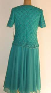 JADE GREEN BEADED LACE & GEORGETTE EVENING DRESS NWT by JOSEPH LE BON 
