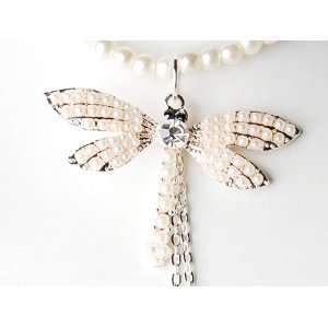   Pastel Pink Dragonfly Insect Bridal Big Pendant Necklace Jewelry