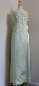 VTG 60s SEAFOAM Satin CLIFTON WILHITE Prom Party Dress M COUTURE GOWN 