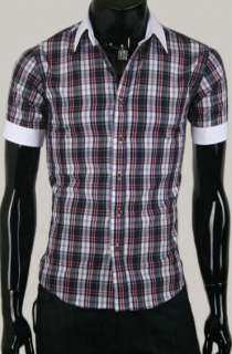 New Arrival Men Slim Fit Check Short Sleeve Casual Dress Shirt MCH0009 