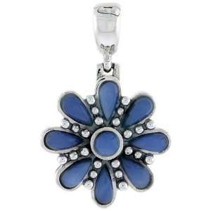 Sterling Silver Oxidized Flower Pendant, w/ 4mm Round & Eight 6 x 3 mm 
