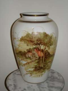 DeLuxe Inc USA Hand Painted signed 13 Milk Glass Vase  