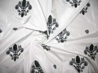 Embroidered Faux Silk Taffeta   Fleur de Lis   White  