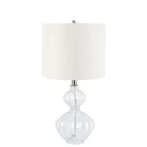  Table Lamp with White Drum Shade in Ribbed Glass Base 