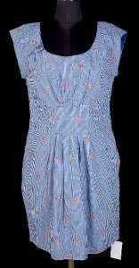 New White Chocolate Embroidered Plaid Cotton Dress M  