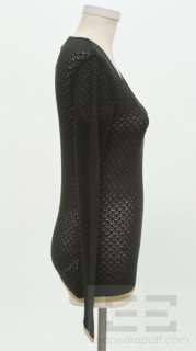 Dolce & Gabbana Black Wool Open Knit & Tan Trim LS Sweater Size 30 