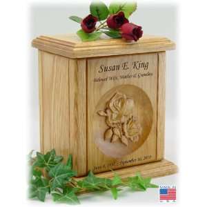 Double Rose Relief Carved Engraved Wood Cremation Urn 