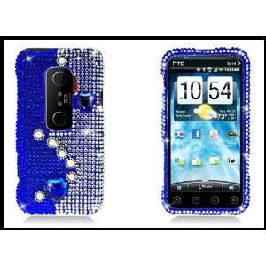  HTC EVO 3D Luxury Full Diamond Case Two Blue Heart Stones 