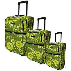 World Wheeled Three piece Khaki Flower Luggage Set  