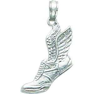  14K White Gold Running Shoe with Wings Pendant Jewelry