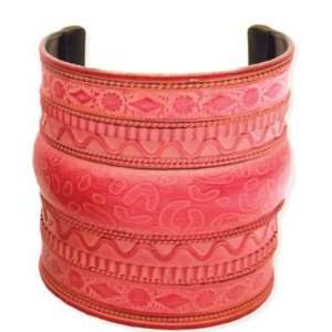   Ethnic Design Red X Wide Metal Bangle Cuff Bracelet Gold Tone Jewelry