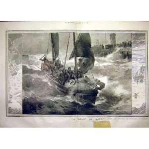    Painting Gribble Craft Need Lifeboat Sea Storm 1913