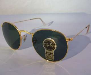 RAY BAN ROUND METAL GOLD W0603 G 15 49mm NEW OLD STOCK VINTAGE 