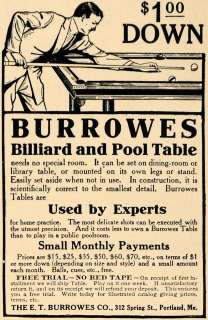 1912 Ad Burrowes Billiard Pool Table Portland ME Games  