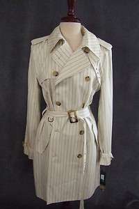   Ivory belted Trench Coat Ralph Lauren Women lined pinstripe overcoat L