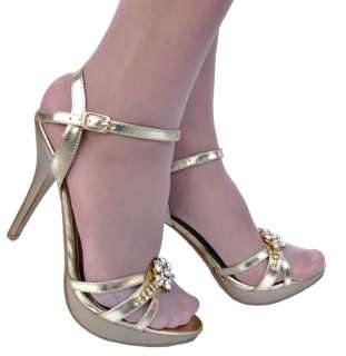 Gold High Heels Strappy Slingback Women Sandals Women Shoes Size 8.5 