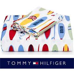4pc TOMMY HILFIGER Surfing Cotton Queen Bed SHEETS SET  