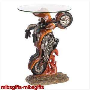 Flame Trimmed Street Chopper Motorcycle Accent Table  