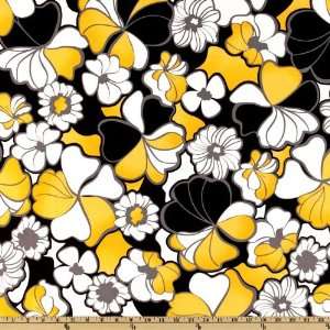  44 Wide Bag It Flower Power Black/Yellow Fabric By The 