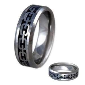   Tungsten Carbide Ring Band With Carbon Fiber & Silver Tone Link Chain