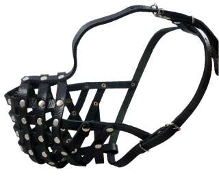 Soft Secure Leather Basket Dog Muzzle 13.5  4 Rottweiler Golden 