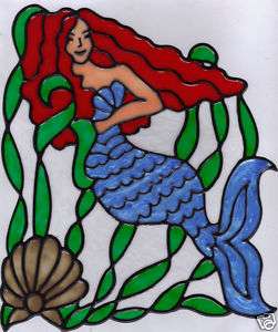 faux stained glass mermaid corner window clings  