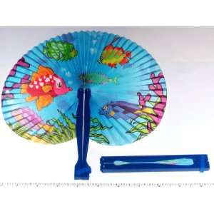   Fish / Luau Folding Fans ~ 10 ~ Paper with Plastic Handles ~ NEW