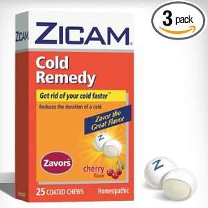 Zicam Cold Remedy Zavors Coated Chews, Cherry, 25 count Box (Pack of 3 