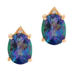   Oval Millenium Blue Mystic Quartz and Diamond 14k Rose Gold Earrings