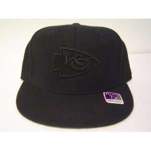 Size 8 NFL Black Kansas City Chiefs logo on Black Flat Bill Fitted Cap
