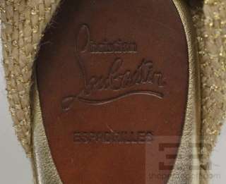   Louboutin Black & Gold Perforated Leather Wrap Around Espadrilles, 38