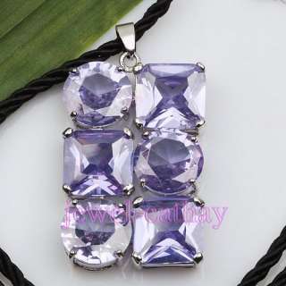 purple facet square round crystal string pendant necklace set