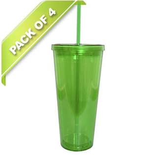   BPA Free 20 Ounces Acrylic Tumbler with Straw, Double Wall, Lime Green