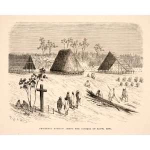  1875 Wood Engraving Mission Conibos Tribe Santa Rita Canoe 