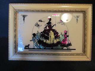   Silhouette Framed VICTORIAN LADY WITH CHILDREN Foil Reverse Painted