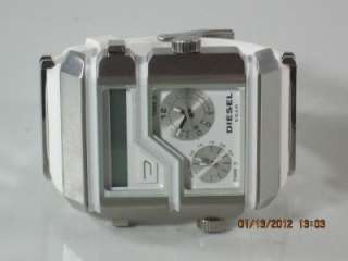  Mens Silver Dial Triple Time Zone Oversized White Rubber Watch  