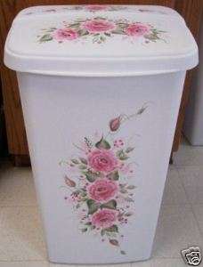 HP ROSES/SHABBY TO CHIC/TRASH CAN/LAUNDY HAMPER/PINK  