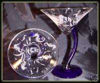 Seahorse Sealife Ocean Cobalt Curve Martini Art Glass  